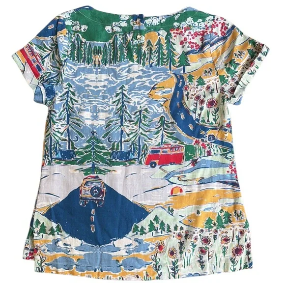 Like New ModCloth Travel Road Trip Linen Blend Top Size XS - Picture 8 of 9